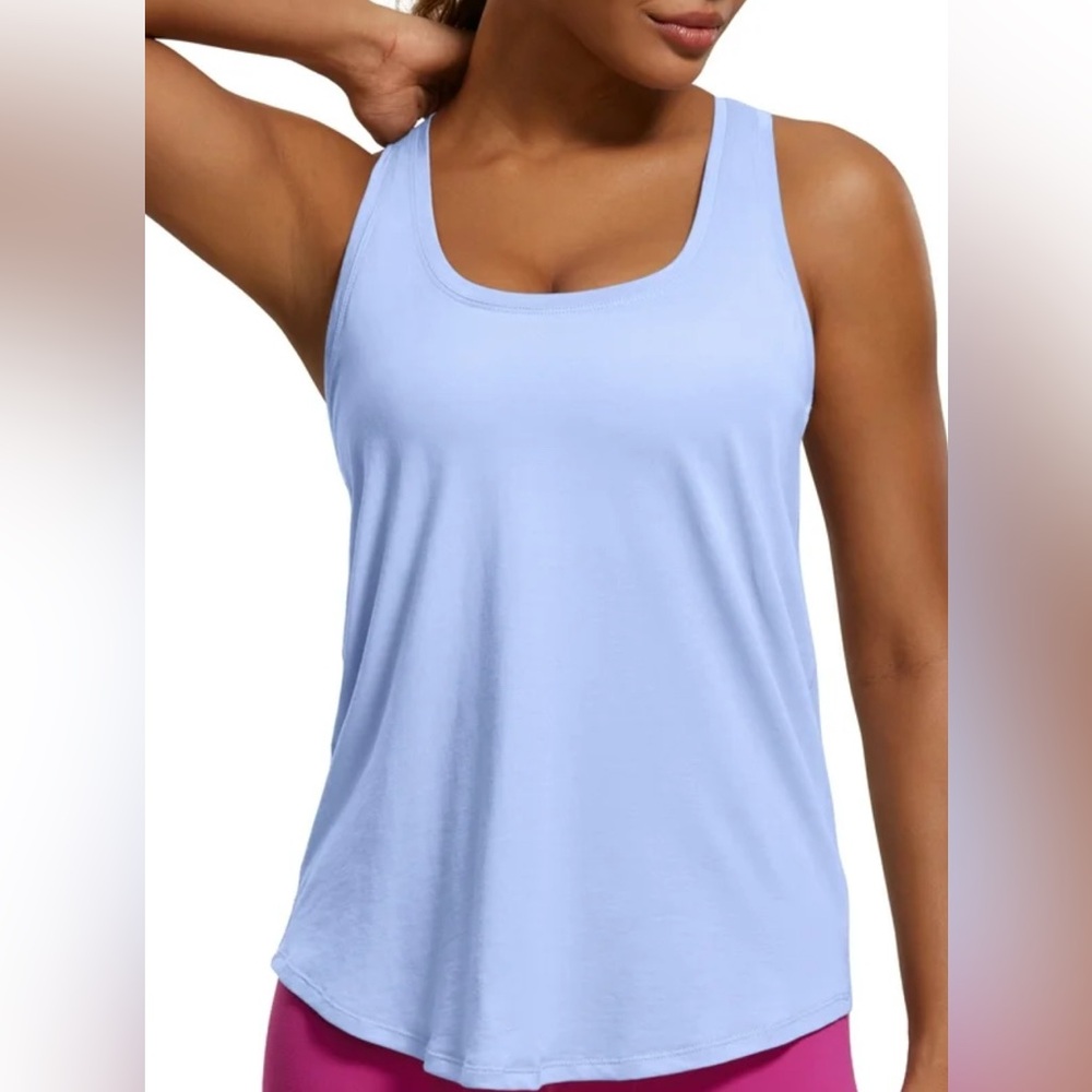 CRZ YOGA Light Blue Purple Racerback Activewear Sporty Cotton Spandex Tank Top